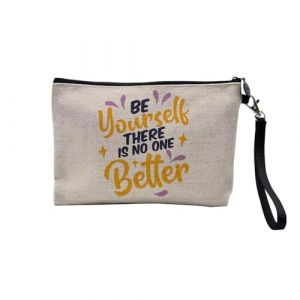 Pochette en Lin - Be Yourself Typographie Message Citation Motivation Self Love Inspiration - Trousse Maquillage en Toile Aspect Lin - Trousse de Toilette - 23,5 x15 cm (FabulousBOUTIK, neuf)