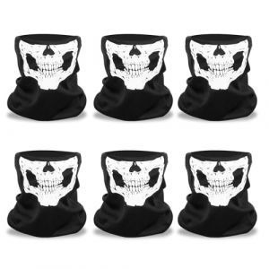 SKHAOVS 6 Pièces Masque de Crâne Demi-Tête de Mort Moitié Crâne de Cagoule,Masque d'équitation avec Protection Solaire,Moto Bandana Écharpe Tour de cou Bandeau,pour Randonnée Moto Ski Halloween(Noir) (ZhiTu Eu, neuf)