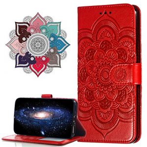 MRSTER Cuir Premium Coque pour Samsung Galaxy Note 10+, [Stand Support] [Porte-Cartes de Cr&eacute;dit] [Fermeture Magn&eacute;tique] Portefeuille &Eacute;tui Housse pour Samsung Galaxy Note 10+ Plus. LD Mandala Red (MRSTER, neuf)