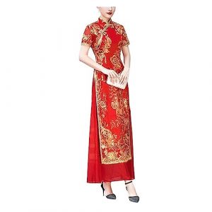 YLWX Robe Vietnamienne Ao Dai Cheongsam 2023, Longue &Eacute;l&eacute;gante Mince Qi Pao, Robes De D&eacute;fil&eacute; Traditionnelles, Robe Chinoise Qipao for Femmes (Color : Rouge, Size : L) (ylsw, neuf)