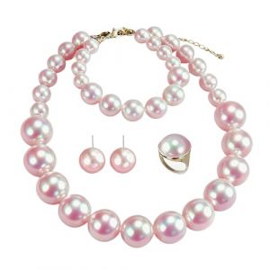 4 Pi&egrave;ces Ensemble Bijoux Perles Femme, Artificielles Ensemble de Bijoux pour Femme avec Collier Perles, Boucles Oreilles Perle, Bracelet Perle, Bague en Perless pour Femmes Filles Mariage (Rose) (HB ELECTRONICS LIMITED, neuf)
