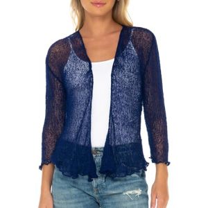 SHU-SHI - Cardigan/boléro à nouer - pour femme - transparent/léger/tricoté - taille unique - bleu marine (SHU-SHI EU, neuf)