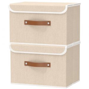 OUTBROS Set de 2 Bo&icirc;tes de Rangement, 44x29x30 cm Panier avec Couvercle, Bo&icirc;te en Tissu Pliable, Panier de Rangement Pour V&ecirc;tements, Beige (OUTBROS-FR, neuf)
