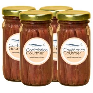 Anchois de Cantabrie Cantabrico Gourmet | Pack de 4 bocaux en verre (400 g) (64/80 filets) | &Eacute;laboration artisanale avec des anchois de Cantabrie | Anchois Santo&ntilde;a (BUYLUX, neuf)