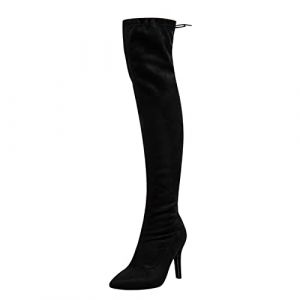 Femmes Cuissarde Bottes Hauts sur le genou bottes hautes bout pointu talon haut couleur unie suede leather noir confortable Style Sexy Femmes Chaussures Classiques Tendance et Elégants (Black, 39) (Ynsefou, neuf)