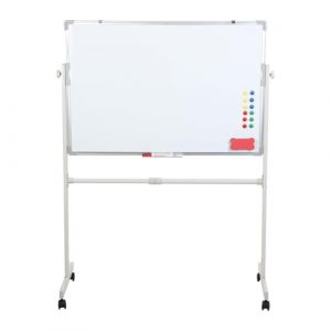 Makamsui Tableau blanc mobile double face avec support, 91,4 x 61 cm, tableau blanc à roulettes effaçable à sec pour salle de classe, bureau, avec 5 marqueurs, 12 clous magnétiques et 1 gomme blanche (Jiuois, neuf)