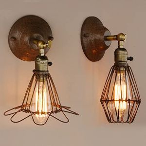 Pathson 2PCS Industriel Vintage Cage à oiseaux Métal Abat-jour Lampes murales Applique murale Luminaire pour Île Salle de séjour Salle à manger Chambre à coucher (Pathson (Europe), neuf)