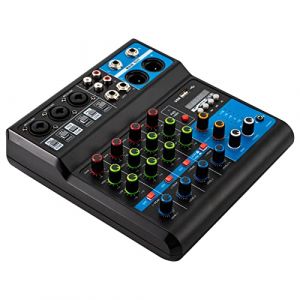 Console de mixage stéréo 5 canaux - Mini table de mixage audio DJ numérique avec Bluetooth USB 48 V - Alimentation fantôme DJ Live Audio - Pour les fêtes d'enregistrement professionnelles, KTV, scène (Jornus, neuf)