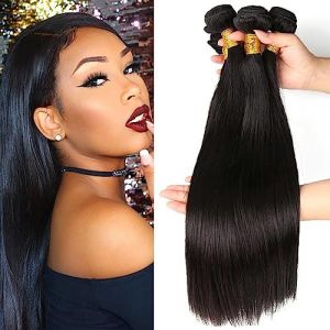 Straight Human Hair Bundles Meche Tissage Bresilien Lisse Court Tissage Naturel Cheveux Humain Naturelle Tissage Bresilien En Lot Couleur Noire Naturelle Total 300g 16 16 16 Pouce (beiyuan hair product, neuf)