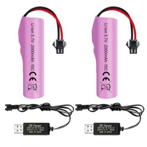 2PCS 3.7V 2000mah SM-2P Plug Batterie au Lithium avec 2PCS Ligne de Charge USB pour DE68 DE44 DE45W DE45 DE58 DE49 DE57 DE70Véhicule Tout Terrain Camion Tank RC Jouet Voiture (FengYun Store, neuf)