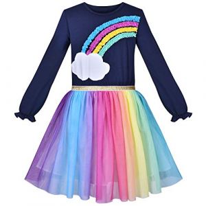Sunny Fashion Robe Fille Arc-en-Ciel Colorful Coton Tulle Jupe Manche Longue Vacances Partie Robe Tutu 5 Ans (Sunny Fashion Europe, neuf)