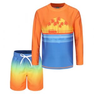 Maillot 2 Pi&egrave;ces Garcon - T-Shirt UV &agrave; Manches Longues et Short de Bain Enfant pour Surf Natation Piscine Plage 5-16 Ans (ZhouKe Maoyi, neuf)