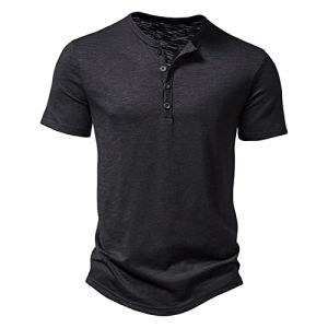 Homme Henley T-Shirts à Manches Courtes Col Tunisien Boutons Coton Décontractée Slim Fit Chemises en Coton T-Shirt Respirant Haut d'extérieur Fitness Tee Shirt Vetement Homme Solde (⭐⭐⭐⭐⭐AEGJEGVD(5-15 jours Arrivé), neuf)