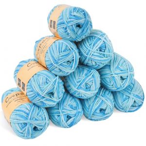 Coopay 10 Pelote de Laine à Tricoter Dégradé, 450g, Multicolore Laine Crochet Doux, 5 Brins Fil à Tricoter, Laine Crochet Tricot pour Layette, Écharpe, Chaussettes - Bleu Lac (YutongTech, neuf)