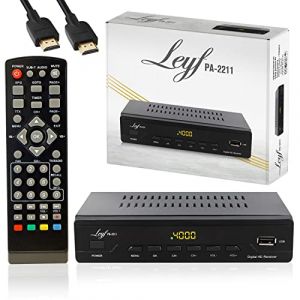 LEYF PA-2211 Décodeur TNT, Full HD 1080p, Chaînes gratuites, DVB T2, Tuner TNT, Décodeur TV (HDTV,SCART,USB) HD pour TV + HD câble (LB GROUP, neuf)