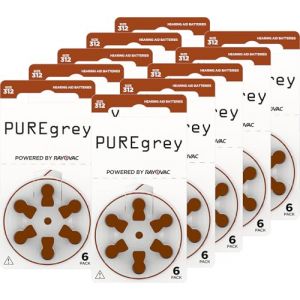 PUREgrey Lot de 60 piles pour appareils auditifs type 312 - Piles con&ccedil;ues pour une performance maximale - Pack de 10 blisters de 6 piles auditives - Code couleur marron PR41 1,45 V (WS Uhren/Schmuck, neuf)