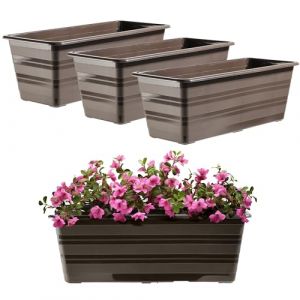 KADAX Lot de 3 x 40 cm - Jardinière marron - Pot de balcon en plastique résistant aux intempéries - Pot de fleurs, jardinière de balustrade pour fleurs (KADAX, neuf)
