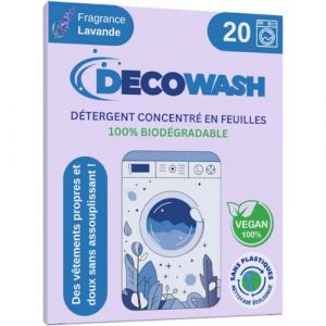 Feuilles de Lessive (jusqu'à 40 lavages) - Lessive Feuille Écologique, Hypoallergénique, Fragance Lavande, Biodégradable, Sans Plastique - Idéale pour Peaux Sensibles, Lavage à Main et Machine à Laver (DECOWASH, neuf)