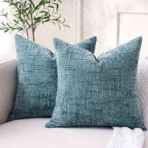 Housse Coussin 40x40 Décoratif Housses de Coussin Bleu Canard Chenille Moelleux Canapé Boheme Moderne avec Fermeture Eclair Invisible Taie Oreiller 40x40 pour Deco Maison Décoration Salon Lit Lot de 2 (Dorunfeey Home, neuf)