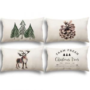 ZWJD Housse de Coussin Noel 40x60 Lot de 4 Housse Coussin Noel Deco Noel Coton et Lin D&eacute;coratif Taie d'oreiller pour Chambre, Nanap&eacute;, Chaise, Lit Decoration Noel 40 x 60 cm (ZWJD-EU, neuf)