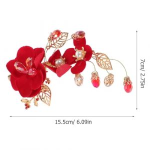PAMINGONO Lot de 2 Pinces à Cheveux Rouges pour Mariage Perles et Fleurs Accessoires Coiffure de Mariée en Strass Barrettes Décoratives Élégantes pour Cérémonie (ndunk, neuf)