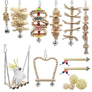 Allazone Jouets pour oiseaux : 18 pi&egrave;ces Perchoir de transition Hamac balan&ccedil;oire en bois pour conures, oiseaux d'amour, petites perruches, calopsittes, aras (Aircris, neuf)