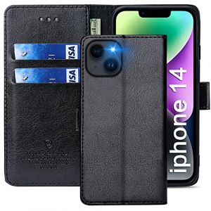 FMPCUON Coque pour iPhone 14, &Eacute;tuis &agrave; Rabat iPhone 14,Premium PU Etui Housse en Cuir Portefeuille de Protection Magn&eacute;tique pour iPhone 14,Noir (FMPCUON-EUR, neuf)