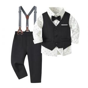 Volunboy Ensemble Costume Bébé Garçon Gentilhomme, Costumes Mariage Gilet Chemise Pantalon avec Noeud Papillon(Blanc Noir,4-5 ans,Taille 120) (Volunboy, neuf)