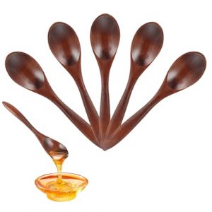 Hisdricus - 5 Pcs Cuillère en Bois - Cuillère à Miel - Cuillère Miel Bois - 14,5 cm, Fait à la Main, Mini Cuillère en Bois pour Thé, Café, Confiture, Miel, Accessoires de Cuisine, Marron (nanyangshengchao, neuf)