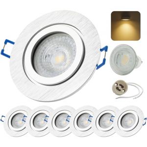 Sweet Led Spot &agrave; encastrer IP44 Aluminium Spots salle de bain incl. GU10 7W Plafonnier blanc chaud argent&eacute; bross&eacute; plat Luminaire encastr&eacute; avec fermeture &agrave; clic Spots &agrave; encastrer au plafond Lot de 6 (Sweet -led, neuf)