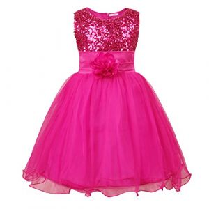 JerrisApparel Petite Fille Paillette Fête Fleur Robe de Cérémonie Bal Banquet Tulle (8 Ans, Rose Vif) (Umupi EU, neuf)