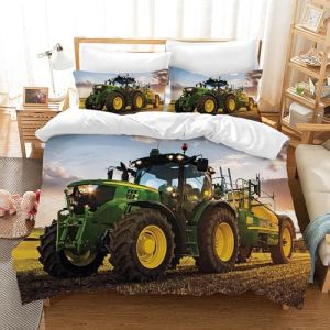 LLTTEER Housse de Couette Tracteur 140x200cm 3 Pièces,Parure De Lit Tracteur 1 Personne avec 2 Taies d'oreiller 65x65cm,Housse De Couette Microfibre pour Adolescents (Tractor 03,140x200cm) (HELUOUN, neuf)