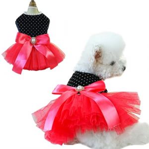 Anelekor Robe noire &agrave; pois pour chien avec anneau en D, tenue de mariage pour chiot pour petite , tenue d'anniversaire pour chat, robe de f&ecirc;te rouge &agrave; tutu pour Chihuahua Yorkie (HAxianghui08, neuf)