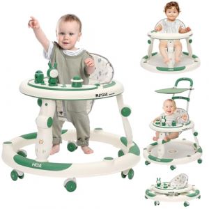 Trotteur B&eacute;b&eacute; Evolutif 3en1, Jumper B&eacute;b&eacute; en Roues Silencieuses &agrave; 360&deg;, Centre de Jeux, Table &agrave; Manger et Accoudoirs, R&eacute;glable en Hauteur, Trotteur Bebe Fille/Gar&ccedil;on de 6 Mois Pliable, Vert (Aomlarow Playtime, neuf)