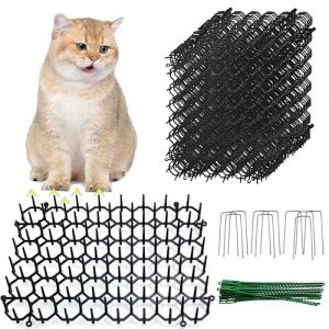 KOKMEYA Lot de 24 Tapis Anti Chat &agrave; Picots (20x15cm) - R&eacute;pulsif Chat avec 10 Piquets de Fixation et 30 Attaches - Grille Dissuasive pour Jardin, Canap&eacute; et Plantes - Barri&egrave;re Int&eacute;rieur/Ext&eacute;rieur (YUNZHIHAN, neuf)