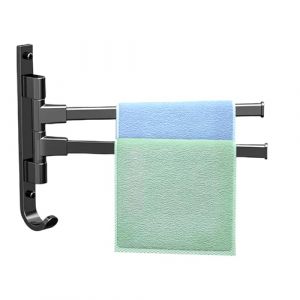 Porte-Serviettes Pivotant &agrave; 2 Bras, Support Mural pour Serviettes, Alliage d'Aluminium Rotation &agrave; 180 Degr&eacute;s, Double Barre Pivotante Porte Serviette Accessoire pour Salle de Bain ou Cuisine (Noir) (Guanxid, neuf)