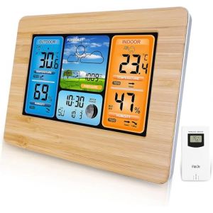 Deepboom Station Météo sans Fil, Station Meteo Interieur Exterieur sans Fil, Thermomètre Intérieur avec Capteur LED Ecran Rétro-éclairage Horloge Numérique Alarme Affichage Heure Date Jour (Jaune) (LURNOFY-FR, neuf)