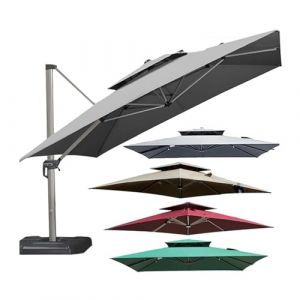 Auvent De Remplacement Pour Parasol De Terrasse Carré À 2 Niveaux Et 8 Baleines 3 X 3 M, Housse Rechange Pour Parasol Déporté Carré Résistant Aux UV Et À L'eau (auvent Uniquement), Jardin(Gris) (keruidianzi（已注册品牌）, neuf)