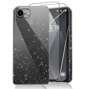 CaseLover Coque Compatible avec iPhone 16E 6.1" Glitter, Paillette Brillantes Coque avec 2 Pi&egrave;ces Protections d'&eacute;cran Mignon Silicone Shock-Absorption Sparkle Housse &Eacute;tui pour iPhone 16E, Noir (CaseLover_Direct_Store, neuf)