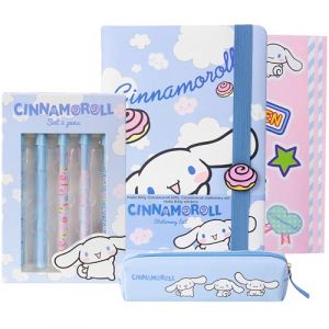 Get Trend Hello Kitty Sanrio Cinnamoroll Set Papeterie Joli Cahier Trousse Kawaii Autocollants Stylos Bille École Bureau Anime Idée Cadeau (Bleu Cinnamoroll) (Get Trend., neuf)