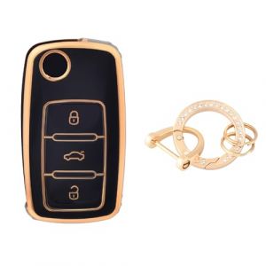 OFFCURVE Etui a Cle Voiture Coque Clé, Étui à Clés Couvre Clef Cache Clef avec Porte Clef pour VW Volkswagen Polo Golf 4/5/6 Multivan T5 Jetta Bora Passat Skoda Fabia Seat Ibiza (OFF CURVE EUR, neuf)