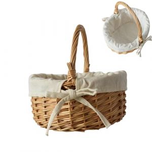 Panier en Osier avec Anse Et Doublure - Panier De Pâques Décoratif, Rond Panier De Pâques Tressé Panier Cadeau, Panier De Courses en Osier, pour Les Achats Et pour Pique-Nique, Fourniture De Fête (dzqad, neuf)