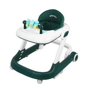 OHMG Trotteur Babywalker 5 en 1 Chariot d'&eacute;veil et de marche,Fonction basculante Transat avec roulettes,Lumi&egrave;re,Musique,Aire de jeu Table &agrave; manger Trotteur Pliable (Vert-60 * 55 * 70cm) (jusiZL, neuf)