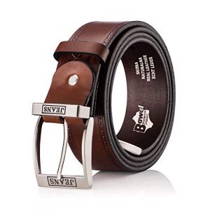 BeComfy Ceinture en cuir pour hommes en 100% cuir v&eacute;ritable | 38 mm de large | jeans ceinture hommes - Marron Noir (125 cm taille - 140 cm de longueur totale, PJ02 Marron) (Bawal, neuf)