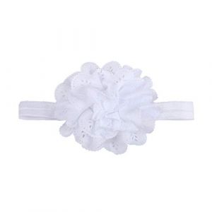 oAtm0eBcl Bandeau pour b&eacute;b&eacute;, grande fleur en tissu, joli bandeau &agrave; fleurs creuses pour b&eacute;b&eacute; fille, bandeau &eacute;lastique, couvre-chef, cadeau d&eacute;coratif, blanc (嘉姚商贸部, neuf)