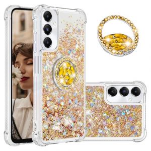 Ysnzaq Coque pour Samsung Galaxy A05S 6.7", Bling Sparkle Paillette Liquide Floating Quicksands Antichoc Anti-Rayures Transparent Housse avec B&eacute;quille Cover pour Samsung Galaxy A05S.YBZ Golden (yanzhiwangluokeji, neuf)
