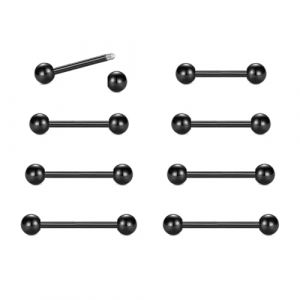 WillTen Lot de 10 piercings de langue pour téton, langue, téton, 14 g, en acier chirurgical, bijoux de piercing de langue, bijoux de piercing de langue pour femme, barre de téton argent et or, Acier (DongQiu Jewelry, neuf)