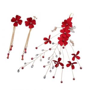 DEARMAMY 1 Ensemble accessoires de cheveux de mariée Clips de cheveux de fleur de mariage Postiche de mariage Clips de cheveux côté fleur de la mariée barrette de cheveux de mariage rouge (Liiane, neuf)