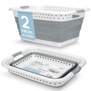 BADIONA Lot de 2 Panier a linge pliable plastique - 2x 36 litres & Usage universel I Paniers à linge pliables I Bassine linge retractable I Paniere retractable Laundry basket Panière pliante Corbeille (LEHARO, neuf)
