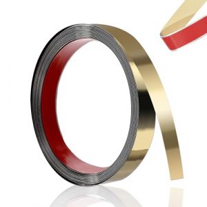 GANILITY Bande murale, bandes d&eacute;coratives en acier inoxydable, moulures autocollantes, moulures et moulures, bande chrom&eacute;e autocollante, 5 m x 2 cm, pour la d&eacute;coration des chambres et des salons, dor&eacute; (GANILITY, neuf)